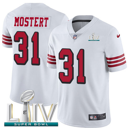 San Francisco 49ers Nike 31 Raheem Mostert White Super Bowl LIV 2020 Men Stitched NFL Limited Rush Jersey